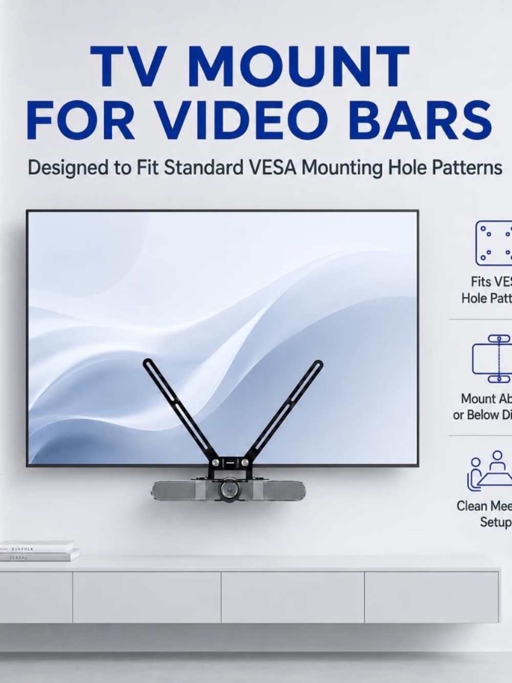 TV Mount for Logitech Rally Bar Mini Huddle Camera Above Below Screen VESA